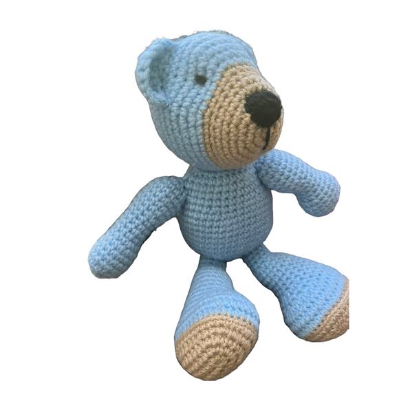 Handmade Crocheted Blue and Brown Teddy Bear Lovey - Picture 1 of 6